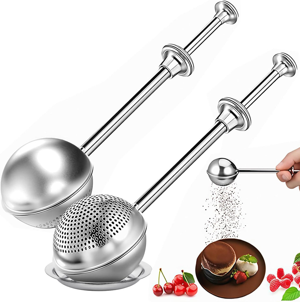 Skiennix Flour Sifter Set - One-Hand Operation Powdered Sugar Shaker for Baking | Stainless Steel Design