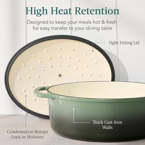 Best Choice Products Oval 7.5 Quart Enamel Cast-Iron Dutch Oven - Heavy-Duty Pre-Seasoned Cooking in Deep Olive Green