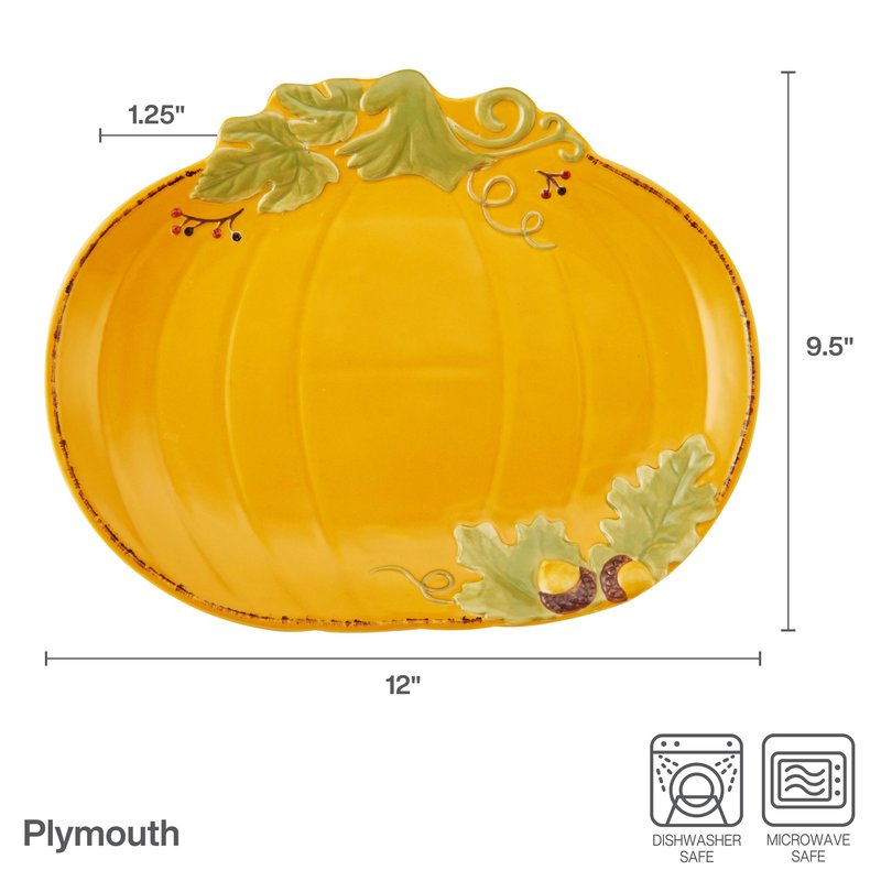Pfaltzgraff Plymouth Autumn Harvest Thanksgiving Small Pumpkin Platter, 12 Inch, Orange