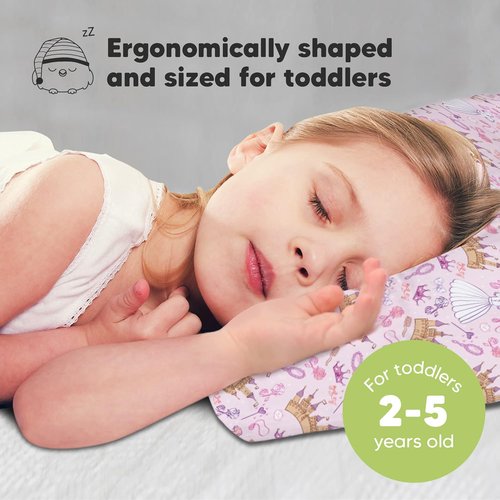 Dear Princess Toddler Pillow - Soft & Breathable Organic Cotton Travel Pillow with Case | 13x18 Inches for Ages 2-5