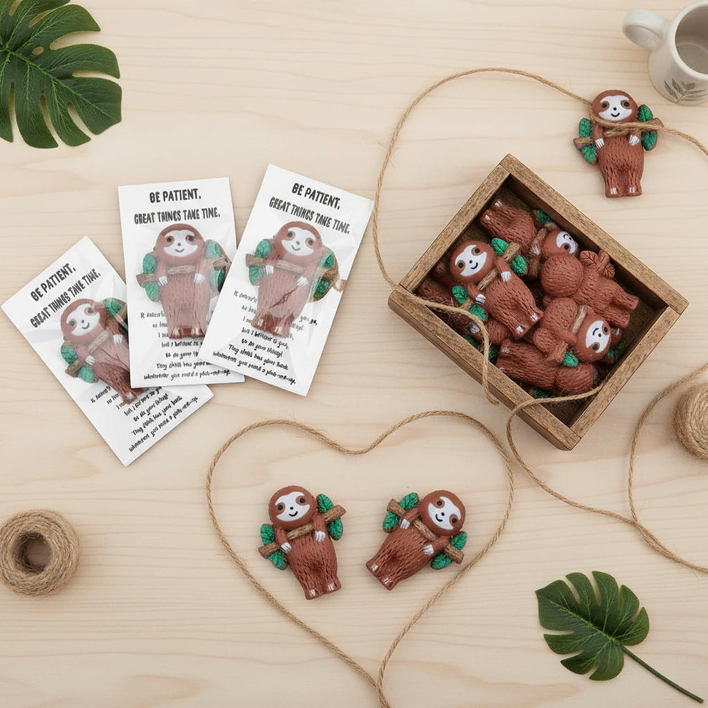 Skiennix Sloth Gifts - 30 Set Emotional Support Mini Resin Animals with Positive Cards | Perfect for Coworkers & Friends