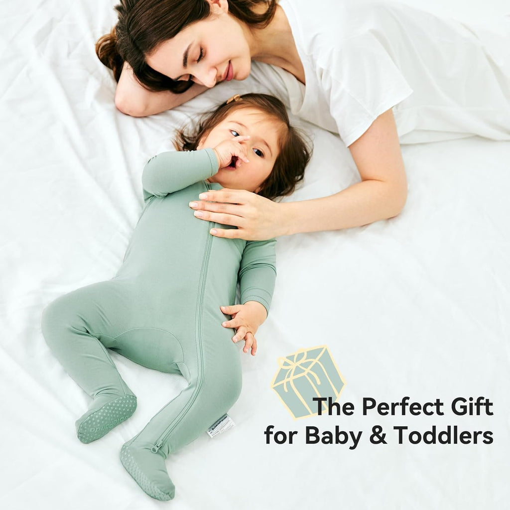 Okayinn BubblePanda Baby Pajamas - Bamboo Rayon Zip-Front Non-Slip Onesie for Boys & Girls