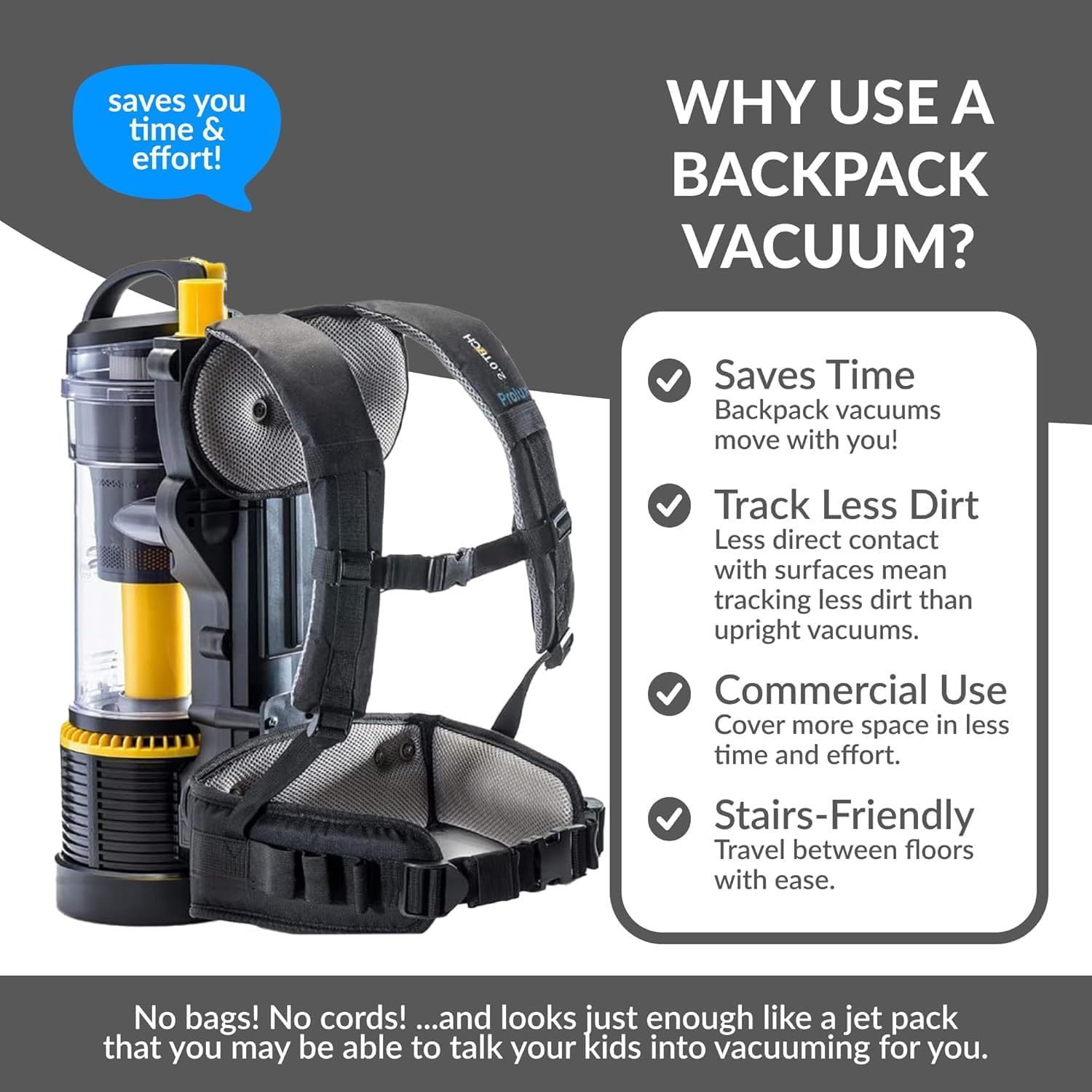 Prolux 2.0 Commercial Bagless Backpack HEPA Vacuum - Professional Model for Deep Cleaning