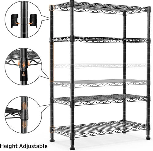 M MZG Heavy Duty 4-Tier Steel Storage Shelving Unit - 1000 lbs Capacity | Organizer Rack for Home, Kitchen, Office (13.7" D x 29.5" W x 47.2" H)