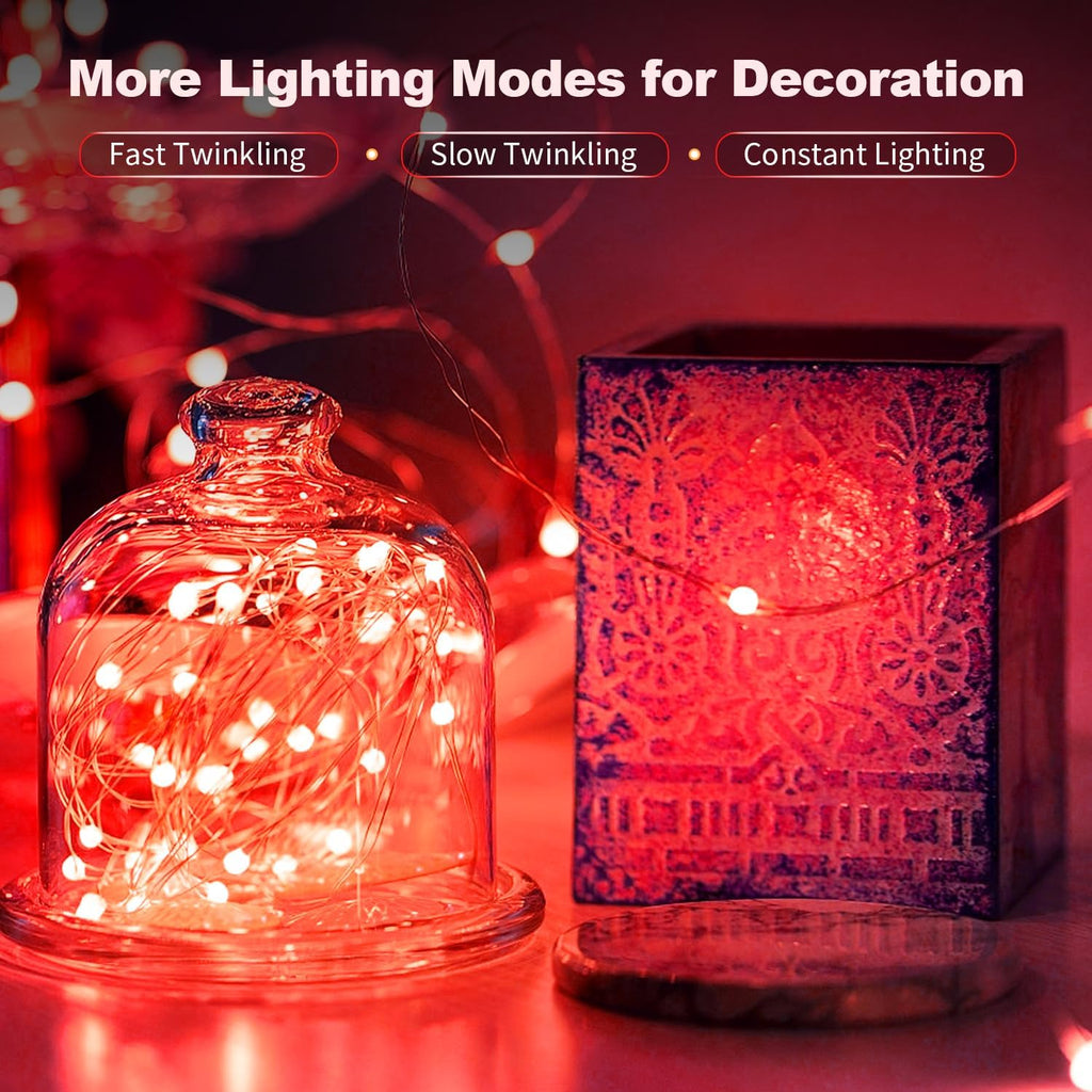 Skiennix 20 Pack LED Fairy Lights - Waterproof Mini Twinkle String Lights for Weddings & Parties - 7FT, Red
