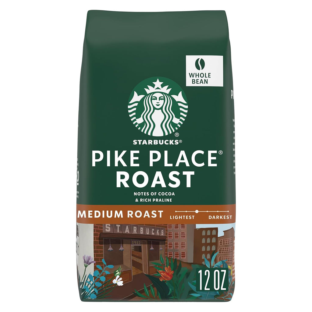 Starbucks Whole Coffee Beans - Medium Roast Pike Place Roast for Hot or Iced Coffee | 12 oz