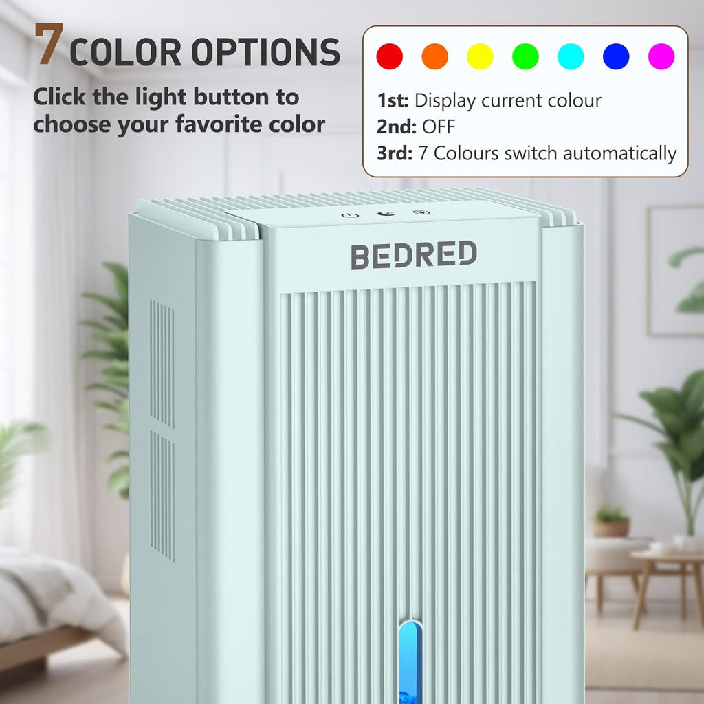 **Dehumidifier 95OZ - Quiet Home Unit for 1000 Sq.Ft with Auto Shut Off & 7 Color Ambient Light | Pale Turquoise**