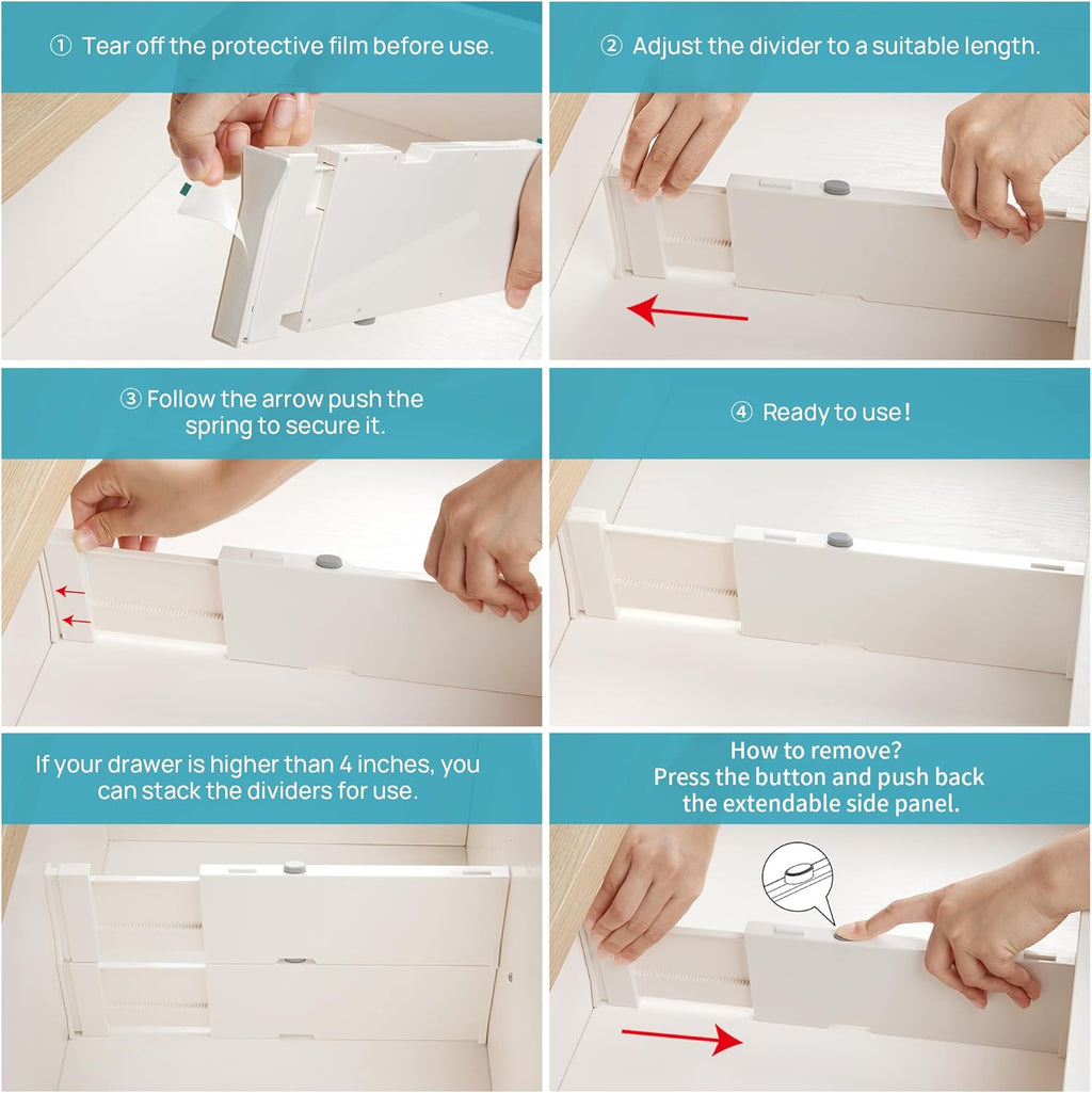 Vtopmart 25 PCS Clear Plastic Drawer Organizers Set - 8 Pack Drawer Dividers for Clothes Storage