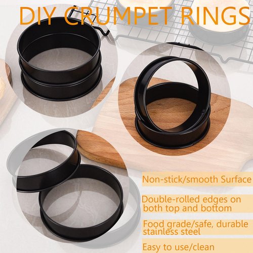 KUAYB 12Packs Crumpet Rings Nonstick 4 Inch English Muffin Ring Stainless Steel Double Rolled Tart Rings Metal Pastry Cooking Baking Ring Molds