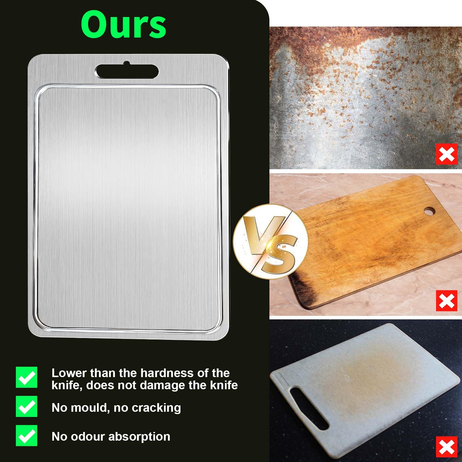 2025 New Titanium Cutting Board for Kitchen, Titanium Chopping Board with Grooves, Double Side Cutting Boards for Meat, Fruit and Vegetable, Dishwasher Safe (17.32 * 11.8 IN)