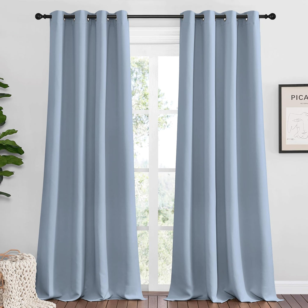 NICETOWN Vintage Blue Blackout Curtains - Thermal Insulated Drapes for Large Windows | 102" Length, 2 Panels, 55" Wide