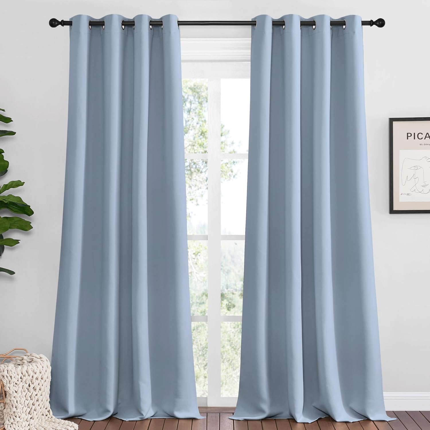 NICETOWN Vintage Blue Blackout Curtains - Thermal Insulated Drapes for Large Windows | 102" Length, 2 Panels, 55" Wide
