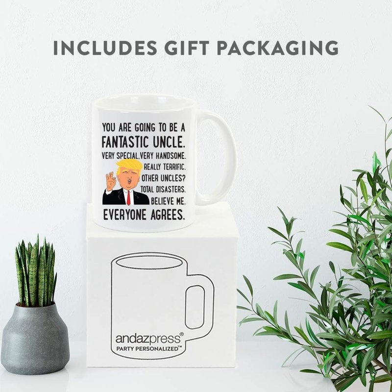 Andaz Press Baby Birth Announcement Trump 11oz. Coffee Mug Gift, You're Going To Be A Fantastic Uncle, 1-Pack, Funny President Trump Novelty Baby Pregnancy Reveal Cup Uncle Pregnancy Announcement