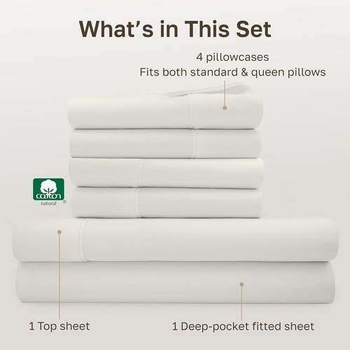 California Design Den 6-Pc Queen Sheet Set - 400 Thread Count 100% Cotton, Deep Pocket, Ivory