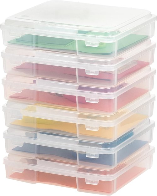 IRIS USA Board Game Storage Organizer - Snap-Tight Latch Lid, 6-Pack Portable Plastic Case for Puzzles & Art Supplies - Fits 8.5" x 11" & A4 Papers