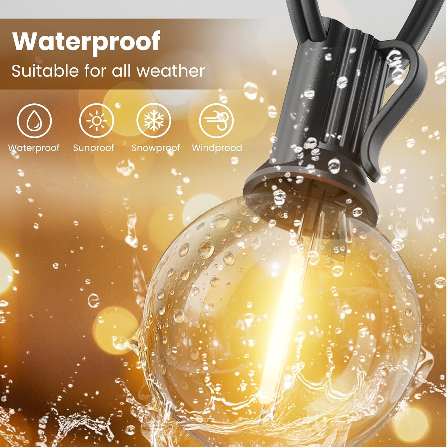 RTTY Outdoor String Lights - 150 FT Waterproof G40 Shatterproof LED Bulbs | Dimmable Globe Lighting for Patio, Bistro, Backyard, Cafe - Warm White