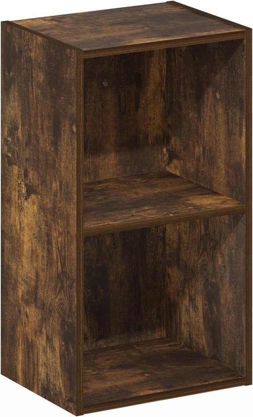 Furinno PASIR 2-Tier Modern Bookshelf - Open Shelves Bookcase in Amber Pine | Easy Assembly for Living Room, Bedroom, Home Office