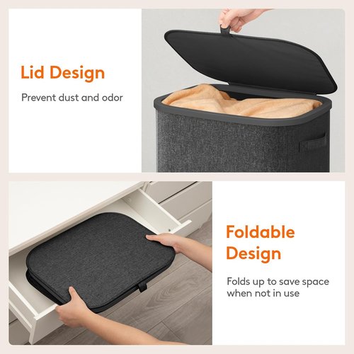 Lifewit 85L Large Laundry Basket - Foldable Hamper with Lid & Removable Bag | Dark Gray