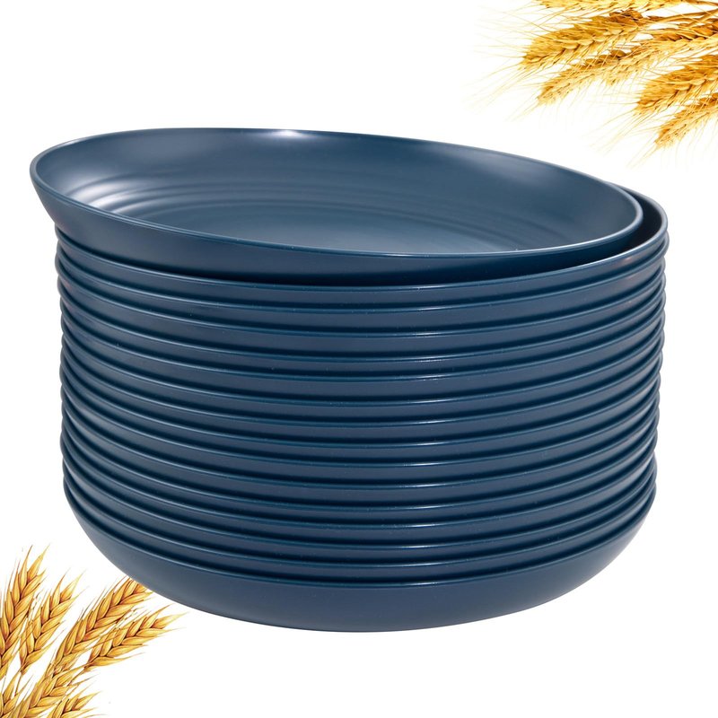 Supernal Dark Blue Wheat Straw Plates - 16pcs Dinner Set, Reusable, Unbreakable, Dishwasher & Microwave Safe for Camping, Picnic