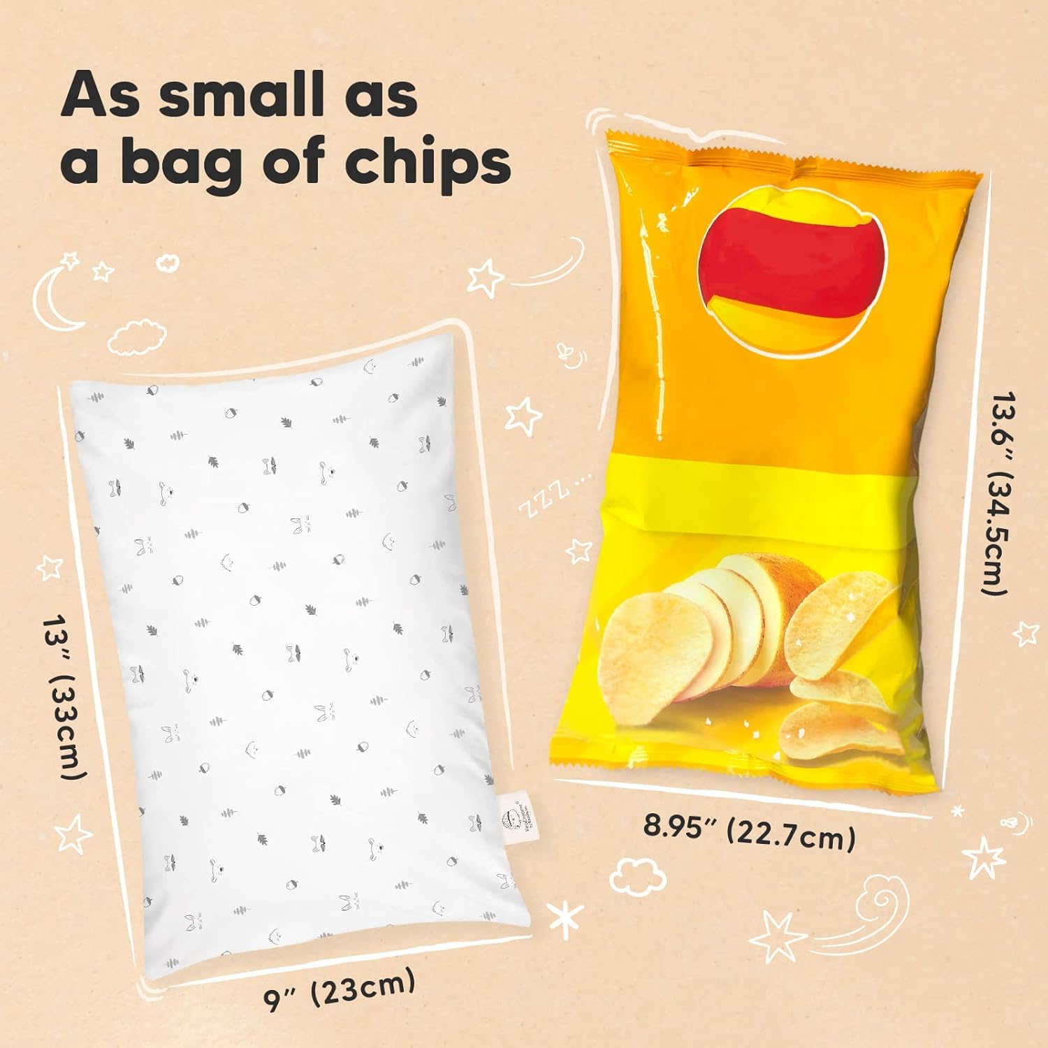My Little Dreamy Mini Toddler Pillow - Soft Organic Cotton Travel Pillow with Case, 9x13 (Acorn)