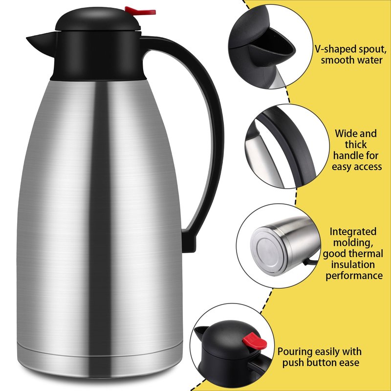 Nuogo 2 Pcs 102 oz Thermal Coffee Carafe Insulated Stainless Steel Carafe Double Walled Vacuum Coffee Thermal Pot with Brush for Home Office Use Keep 24 Hours Hot Water Tea(Silver)