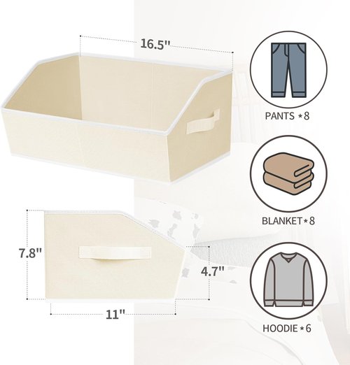 Homsorout Cube Storage Organizer - Large Trapezoid Bins with Handles | 4-Pack Beige Decorative Baskets for Clothes, Blankets, Books