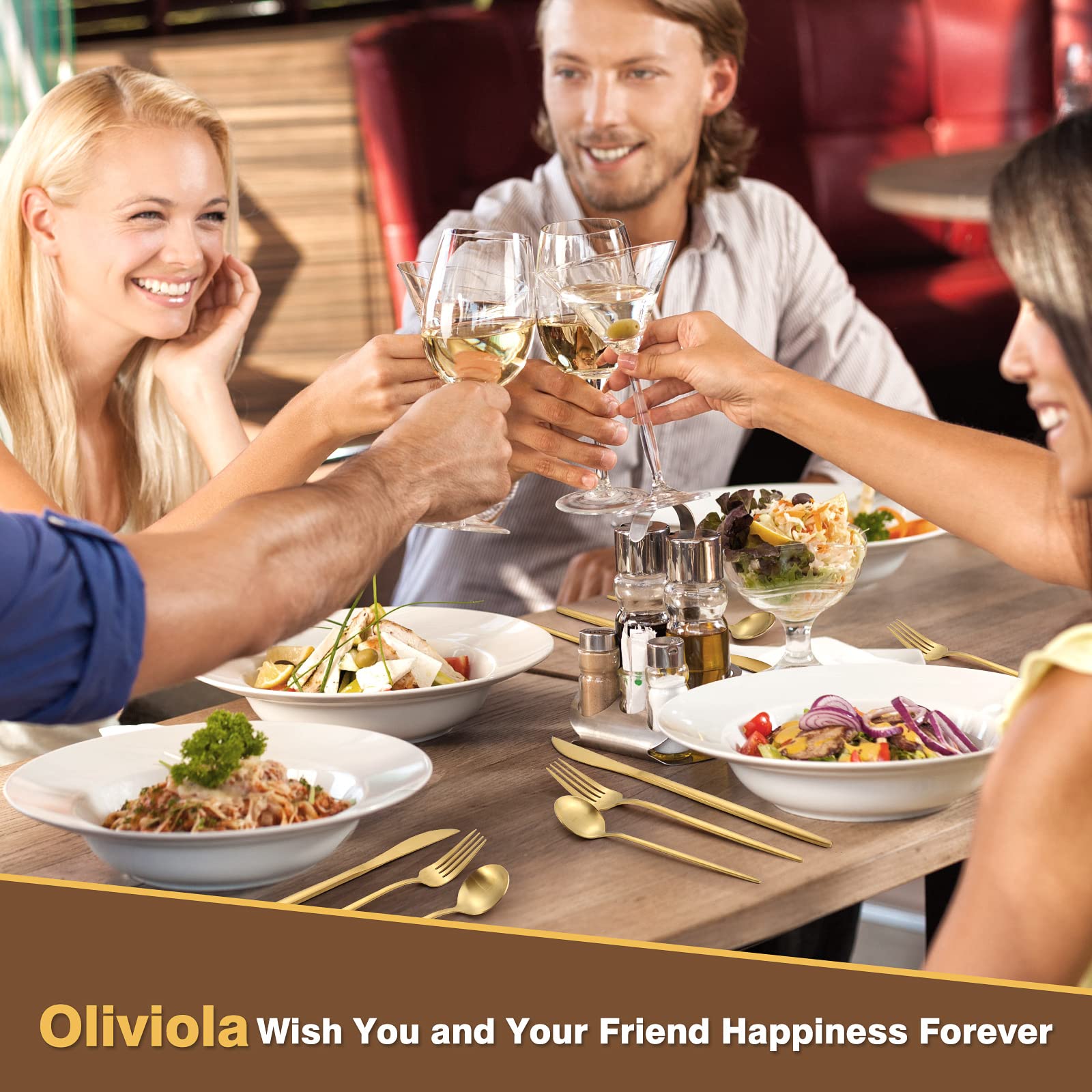 Oliviola 20 Pieces Silverware Set，Matte Gold Stainless Steel Flatware Cutlery Set Service for 4, Stain Finish Kitchen Utensil Set，Include Dinner Knives Forks and Spoons Silverware, Dishwasher Safe