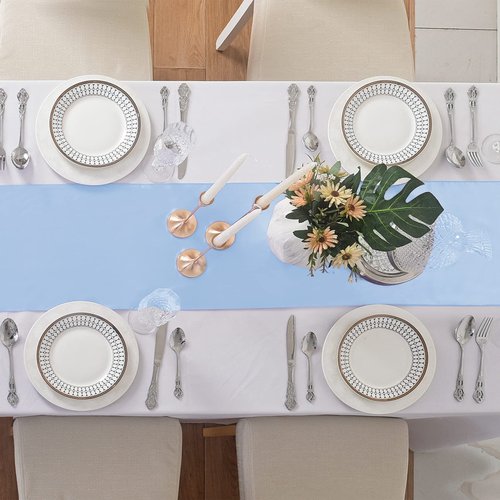 flohar 12Pack Table Runner 12 x 108 Inches Satin Silk Table Runner for Wedding, Birthday Party, Banquets, Graduations Decoration, fit Rectange and Round Table-Blue Mist