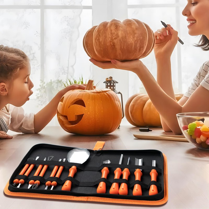 12PCS Halloween Pumpkin Carving Kit with 12 Stencils,Professional Stainless Steel Pumpkin Carving Tools with Storage Hand Bag,Pumpkin Carving Set for Halloween Decorations,Both Adluts & Kids