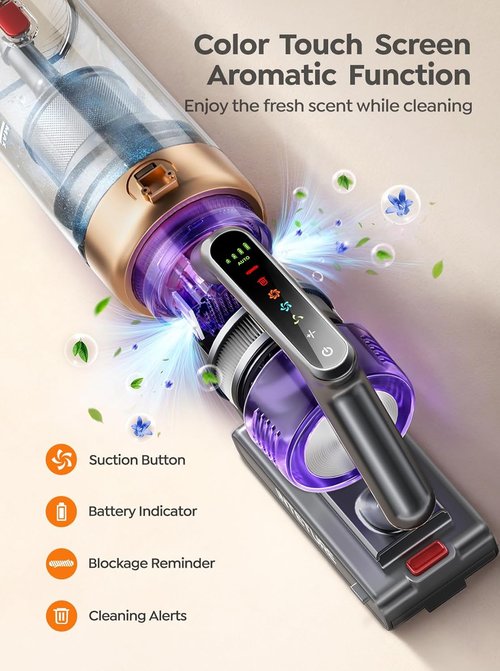 INTETURE Cordless Vacuum Cleaner - 650W 55KPA Suction Power | 70 Mins Runtime, Anti-Tangle Design, Touch Screen