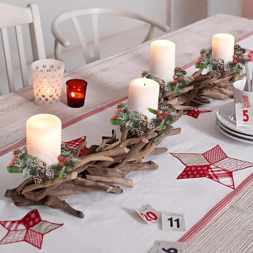 Regine Switzerland Christmas Candle Rings - Artificial Red Berries & Pinecones Decor | Set of 4, Red