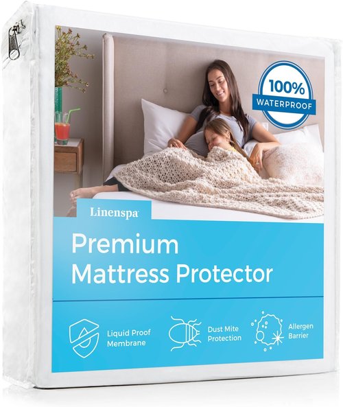 Linenspa Waterproof Mattress Protector - Twin Size Fitted Sheet, Breathable & Machine Washable, White
