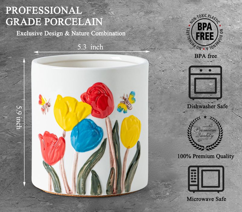 GABROC Tulip Ceramic Kitchen Utensil Holder White