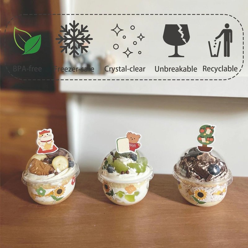 Hiasobre 50 Pack Plastic Cups with Dome Lids and Spoons, 8 oz Clear Dessert Cups with No Hole Lids, Mini Disposable Parfait Cups for Fruit Ice Cream Pudding Yogurt Trifle