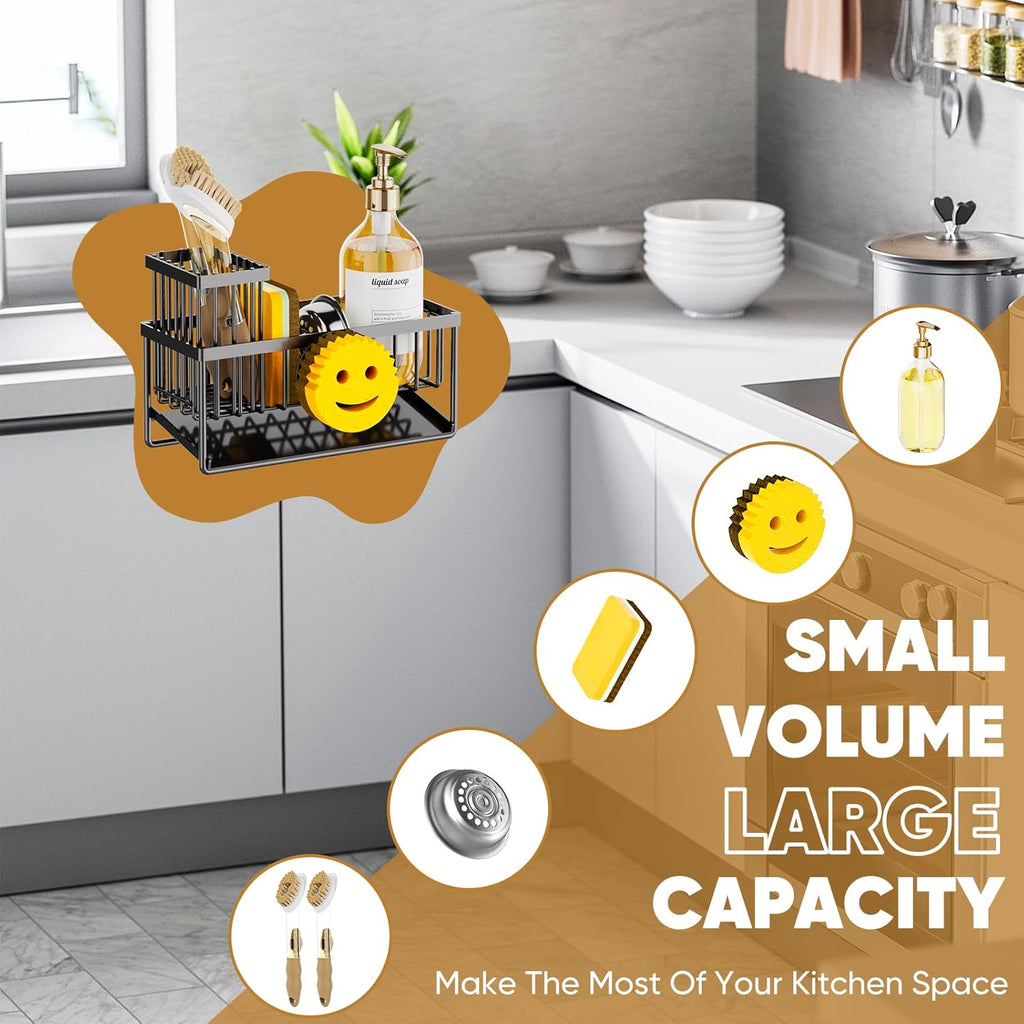Skiennix Sponge Holder - Smiley Face Sink Caddy with Removable Brush Holder | Self-Draining Design