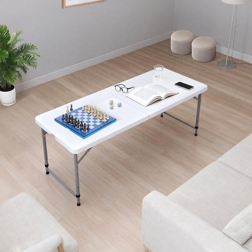 Lakhow Folding Table - 4-Foot Heavy Duty Plastic Utility Table | Portable Adjustable Height for Indoor/Outdoor Use - White
