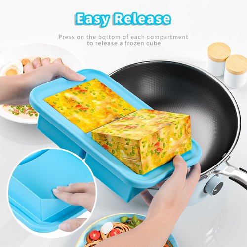 Silicone Freezer Trays with Lid, 2 Cup Soup Freezer Containers - 2 Pack, Silicone Soup Freezer Molds - Large Ice Cube Tray, Freeze and Store Soup, Broth, Sauce, Leftovers - Makes 8 Perfect 2 Cup