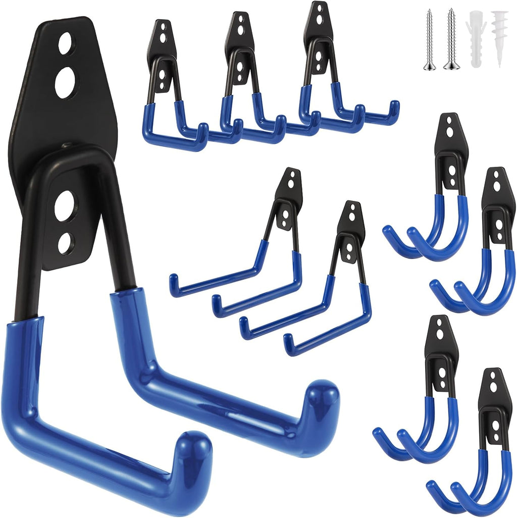 Steel Garage Hooks - Heavy Duty Wall Tool Organizer | 10 Pack Storage Hangers for Ladders & Garden Tools
