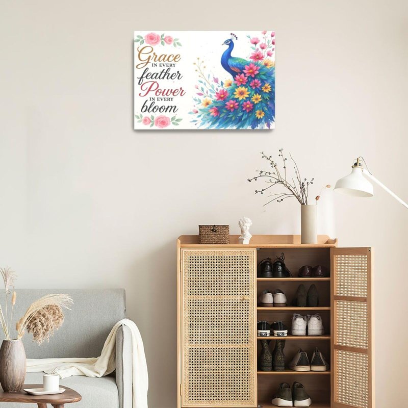 Peacock Wall Art Elegant Peacock Wall Decor Inspirational Canvas Print Painting Pictures Motivational Artwork Framed Decorations Gifts for Women girls Bedroom Bathroom Living Room Office 16"x24"