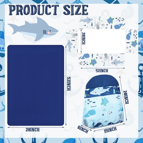 Rtteri 4 Pieces Baby Crib Bedding Set, Nursery Bedding Standard Size Soft Baby Bedding Set Including Crib Skirt, Blanket, Sheet and Diaper Stacker for Girls and Boys(Whale)