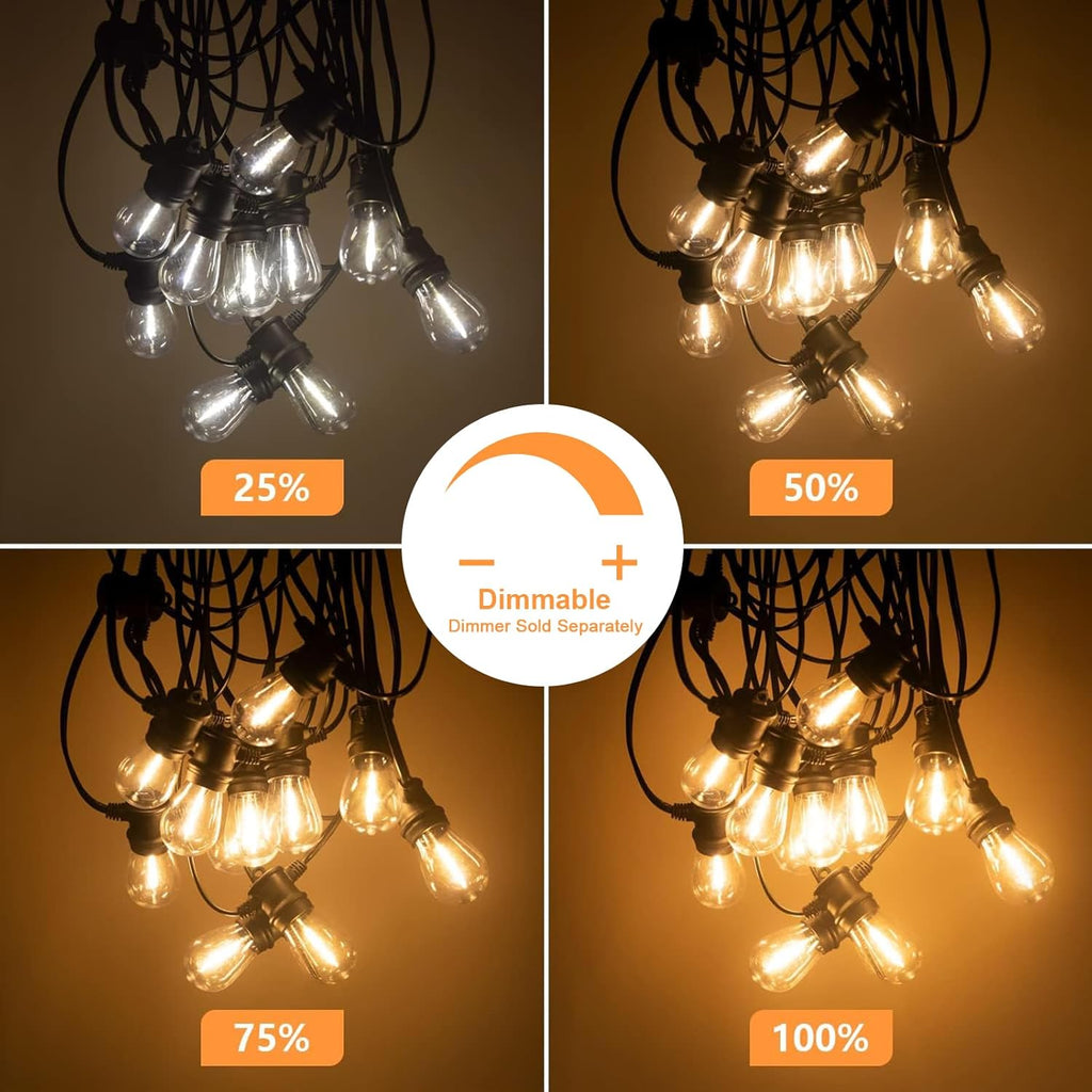 SUNTHIN Outdoor String Lights - 48FT Patio Lights with 16 Shatterproof LED Bulbs for Garden & Party