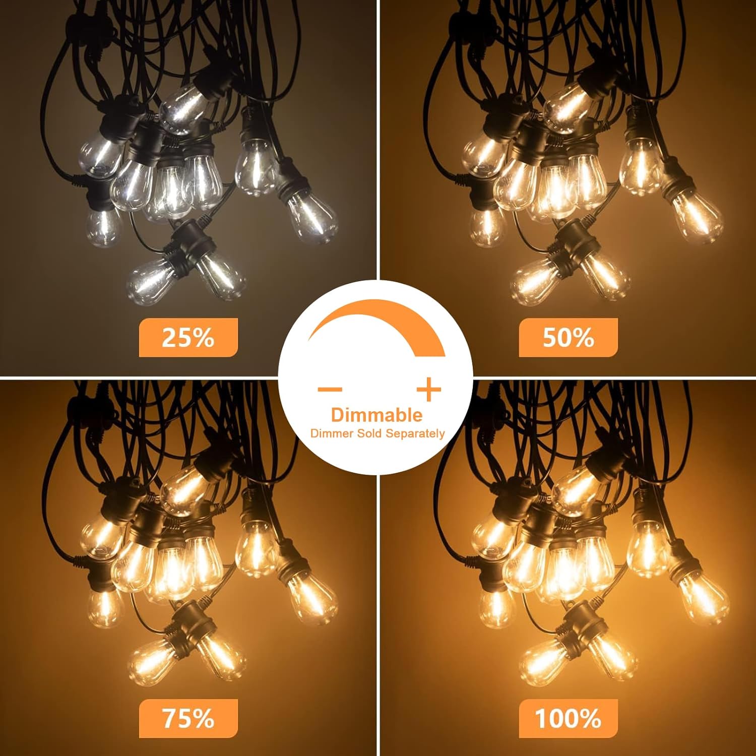 SUNTHIN Outdoor String Lights - 48FT Patio Lights with 16 Shatterproof LED Bulbs for Garden & Party