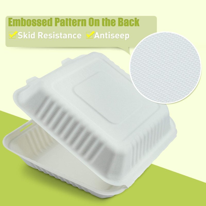 Green Earth 9-Inch, 200-Count, 1-Compartment, Compostable Clamshell, Natural Bagasse (Sugarcane Fiber), Take-Out/to-Go Food Boxes - Biodegradable Containers, Hinged Lid Microwave-Safe Gluten-Free