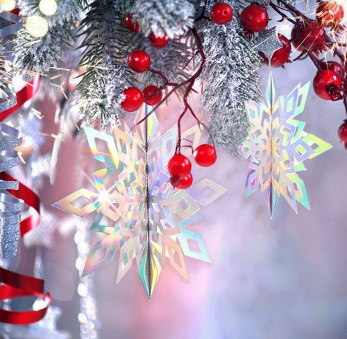 GuassLee 15-Piece 3D Iridescent Paper Snowflakes - Festive Hanging Decorations for Winter Wonderland Parties