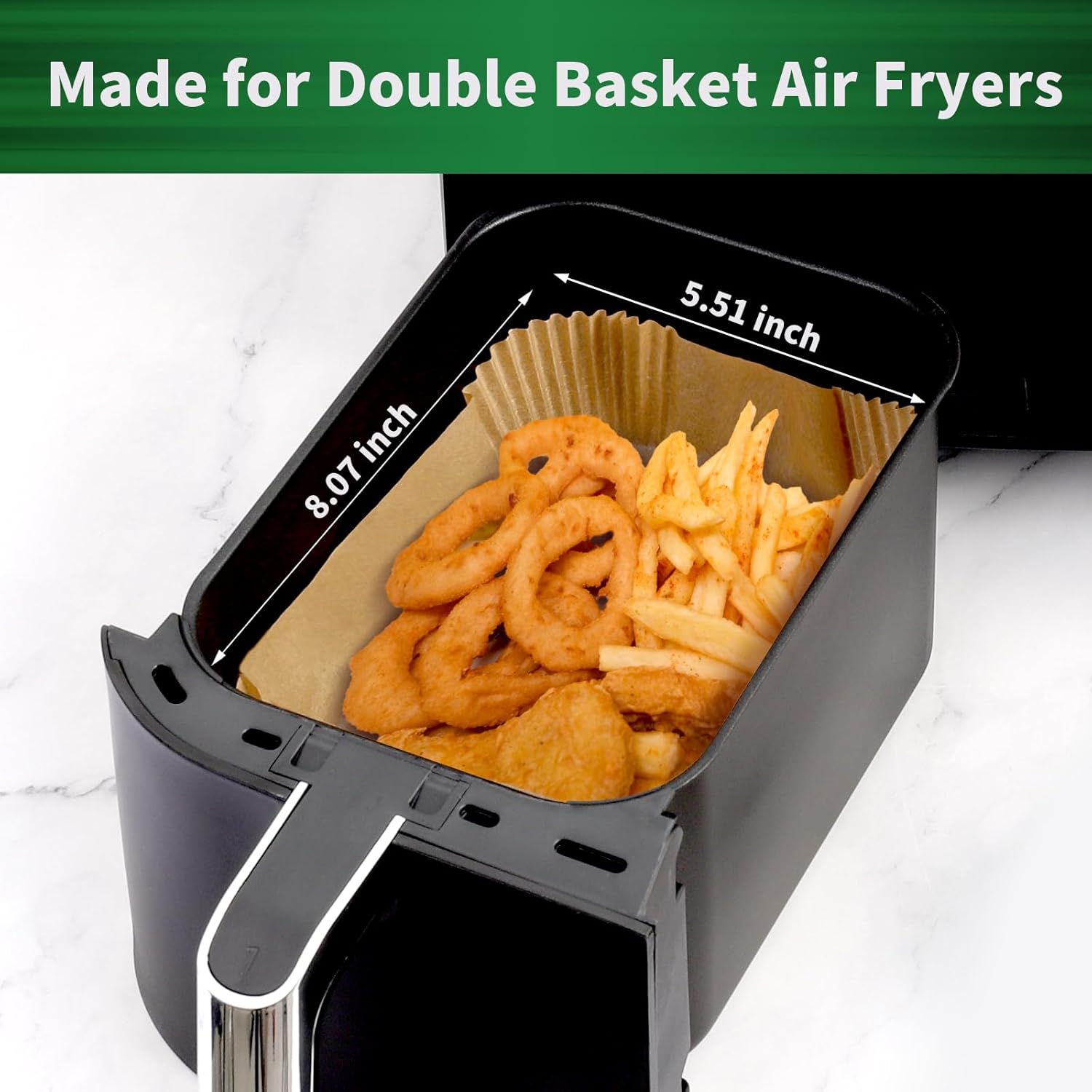 SIUDANGKA Disposable Air Fryer Liners - 200 Pcs Rectangle Parchment Sheets for Ninja SL401 XL 2-Basket