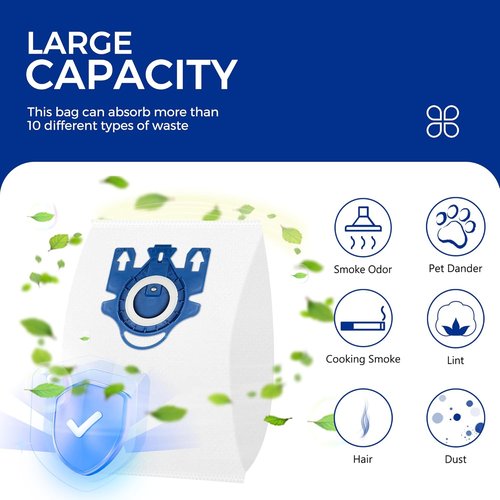 Miele Vacuum Cleaner Bags - 9-Pack 3D Efficiency AirClean Bags with Motor Protection Filters | Fits C1, C2, C3 Series