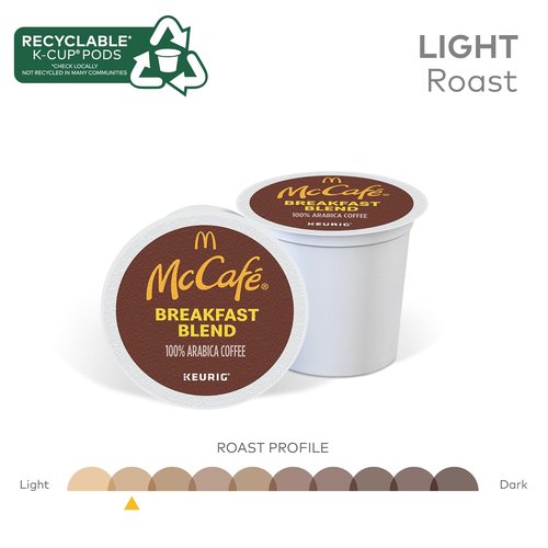 McCafe Breakfast Blend Coffee Pods - Light Roast Single Serve Keurig K-Cups | 60 Count (6 Packs of 10)