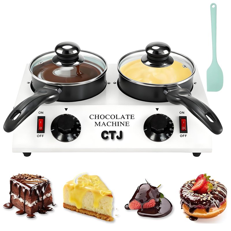 CTJ Chocolate Melting Pot 86°F-185°FTem Control Electric Chocolate Tempering Machine with Silicone Spatula for Melting Chocolate, Butter, Nacho Cheese, Candies, Cream and Warm Coffee, Milk