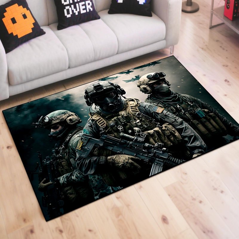 Shooting Game Rug Teen Boys Carpet with Battle Games Element Decoration Mat, War Game Rugs for Boy’s Bedroom Living Room Playroom, Non-Slip Children Gaming Area Rugs (Threesome, 60" x 40")