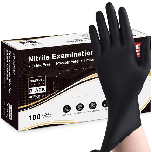 Black Vinyl Exam Gloves - 4 Mil Thickness | Nitrile Exam Gloves - 5 Mil, 100-Count (Medium)